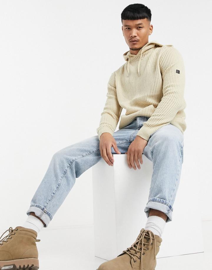 Soul Star Hooded Knitted Sweater In Beige-neutral