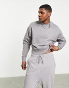 Asos Design Heavyweight Oversized Cropped Sweatshirt In Gray - Part Of A Set-white