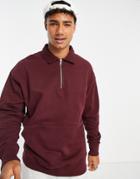 Asos Design Oversized Polo Sweatshirt With Zip In Burgundy-red