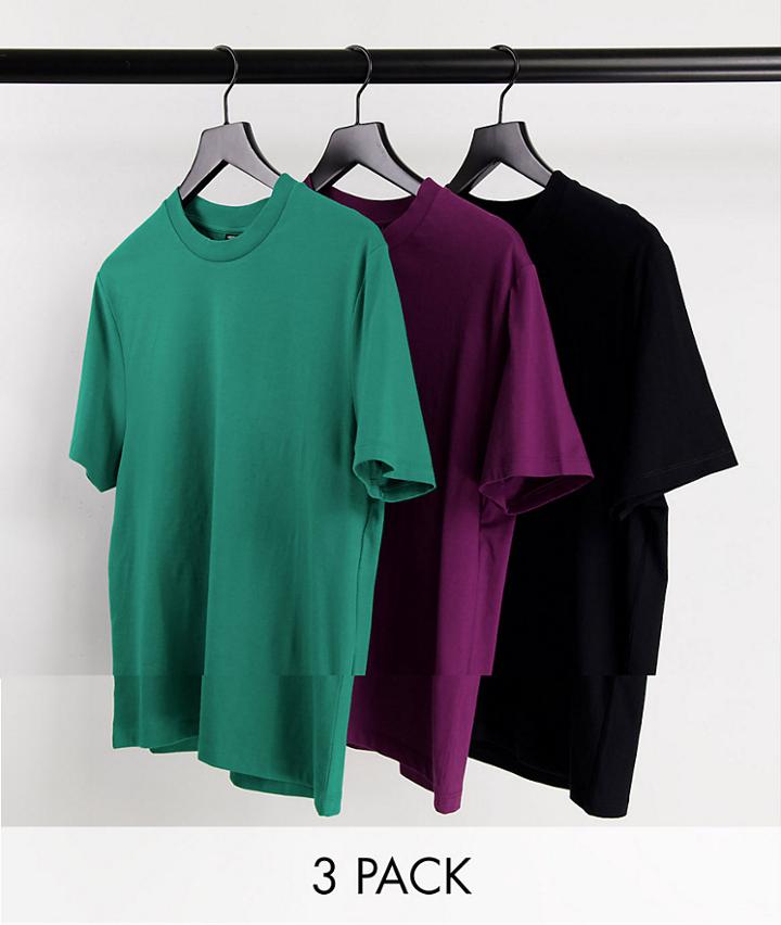 Asos Design 3 Pack Organic T-shirt With Crew Neck In Multi