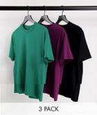 Asos Design 3 Pack Organic T-shirt With Crew Neck In Multi