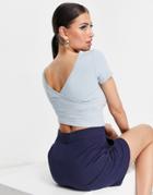 Asos Design Cropped Wrap Back T-shirt In Ice Blue-blues