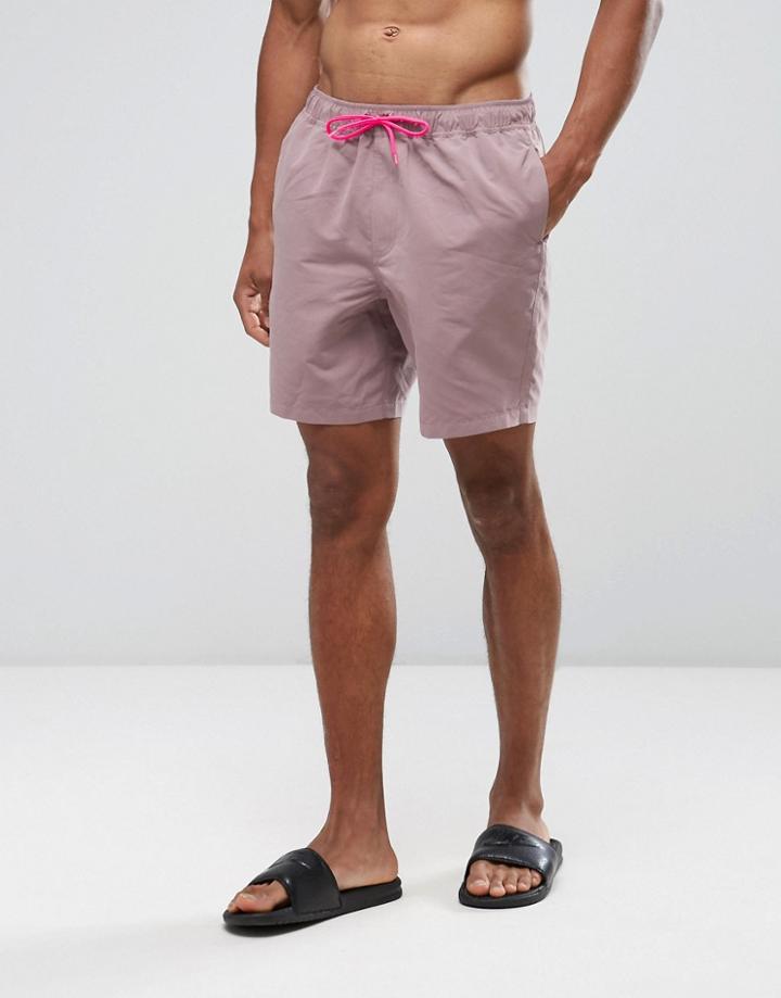 Asos Swim Shorts In Pink With Contrast Drawcord Mid Length - Pink