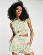 Topshop Checkerboard Twist Back Top In Green - Part Of A Set