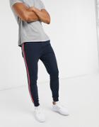 Asos Design Skinny Sweatpants With Side Stripe In Navy