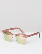 Asos Retro Sunglasses In Crystal Pink With Rose Gold Mirror Lens - Pink