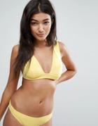 Asos Mix And Match Deep Band Plunge Bikini Top In Rib - Yellow