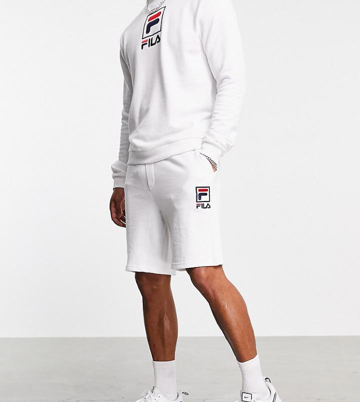 Fila Box Logo Shorts In White Exclusive To Asos