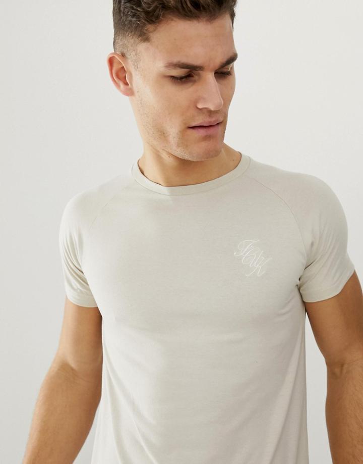 French Connection Muscle Fit Logo Curved Hem T-shirt-stone
