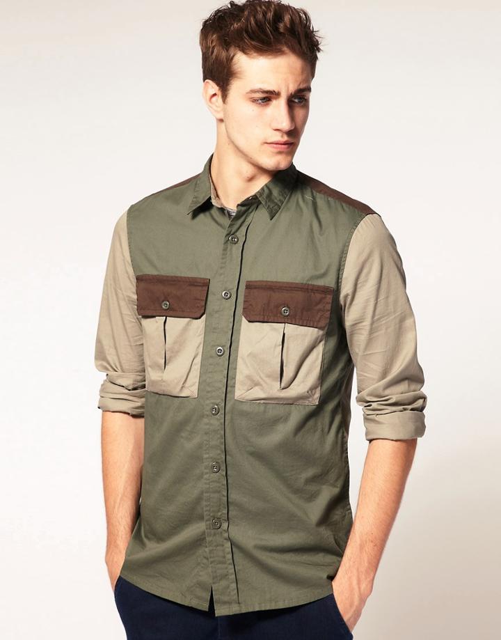 Asos Panelled Military Shirt - Brown