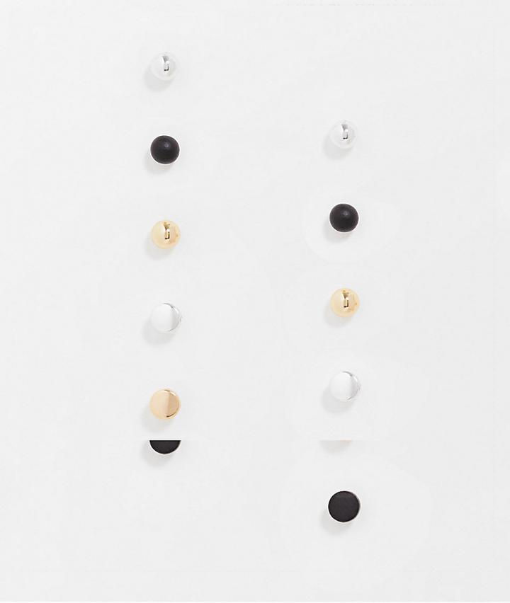 Asos Design 6 Pack Ball And Stud Earring Set In Silver Gold And Black-multi