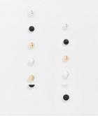 Asos Design 6 Pack Ball And Stud Earring Set In Silver Gold And Black-multi