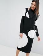 Asos White Spot Double Layer Knit Midi Dress - Black