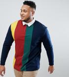 Asos Design Plus Relaxed Rugby Polo Shirt With Vertical Color Block In Navy - Navy