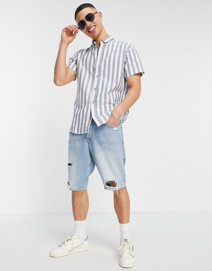 Jack & Jones Originals Short Sleeve Shirt In Blue Stripe-blues