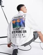 Asos Design Oversized Turtleneck Sweatshirt In Beige With Outdoors Back Print-white