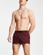 Asos Design Swim Shorts In Burgundy Super Short Length-red