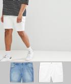 Asos Design Plus Denim Shorts In Skinny White & Light Wash With Abrasions - Multi