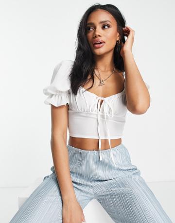 Naanaa Milkmaid Crop Top In White