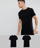 Asos Design Muscle Fit T-shirt With Crew Neck In Black 2 Pack Save - Black