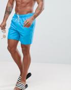 Asos Design Swim Shorts In Bright Blue Mid Length - Blue