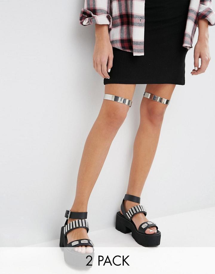 Asos Pack Of 2 Zoe Metal Knee Cuffs - Rhodium