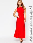 Lipstick Boutique Petite Maxi Dress With Cut Out Sides And Waistband - Red
