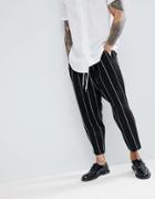 Asos Drop Crotch Tapered Smart Pants In Black Waffle With White Stripes - Black