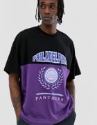 Asos Design Oversized T-shirt With Color Block Panel And Philadelphia Colligiate Print-black