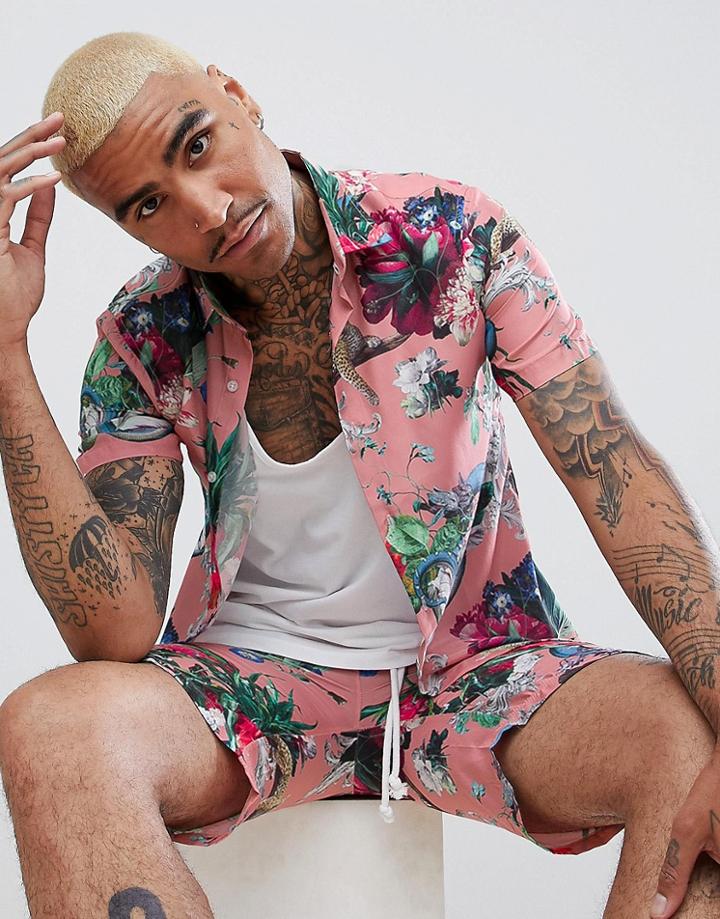 Criminal Damage Shirt In Pink Floral Print - Pink