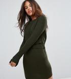 Asos Tall Knitted Dress With Wrap Detail - Green