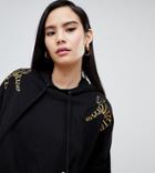 Monki Hoodie With Tiger Placement In Black