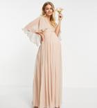 Asos Design Maternity Bridesmaid Ruched Bodice Drape Maxi Dress With Wrap Waist And Flutter Cape Sleeve In Blush-pink