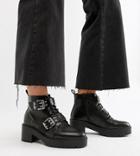 Asos Design Wide Fit Rouge Chunky Lace Up Buckle Boots - Black