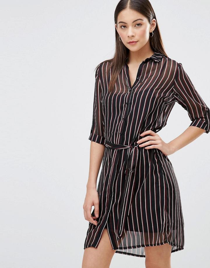 Ax Paris Shirt Dress In Pinstripe - Multi