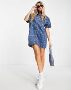 The Ragged Priest Oversized Dress In Daisy Print Denim-blues