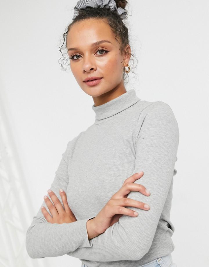 Miss Selfridge Brushed Funnel Neck Top In Gray-grey