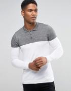 Asos Knitted Color Block Polo In Muscle Fit - White