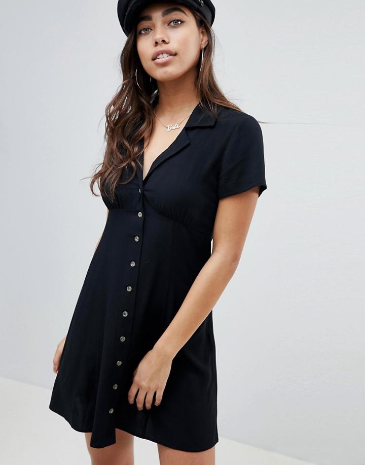 Asos Design Button Through Mini Skater Dress - Black