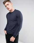 Armani Jeans Emboss Logo Sweatshirt Crewneck Regular Fit Lightweight In Navy - Blue