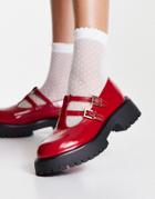 Asos Design Maroc Chunky Mary Jane Flat Shoes In Red