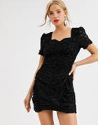 Dusty Daze Ruched Mini Dress With Sweetheart Neckline In Sequin Grid-black