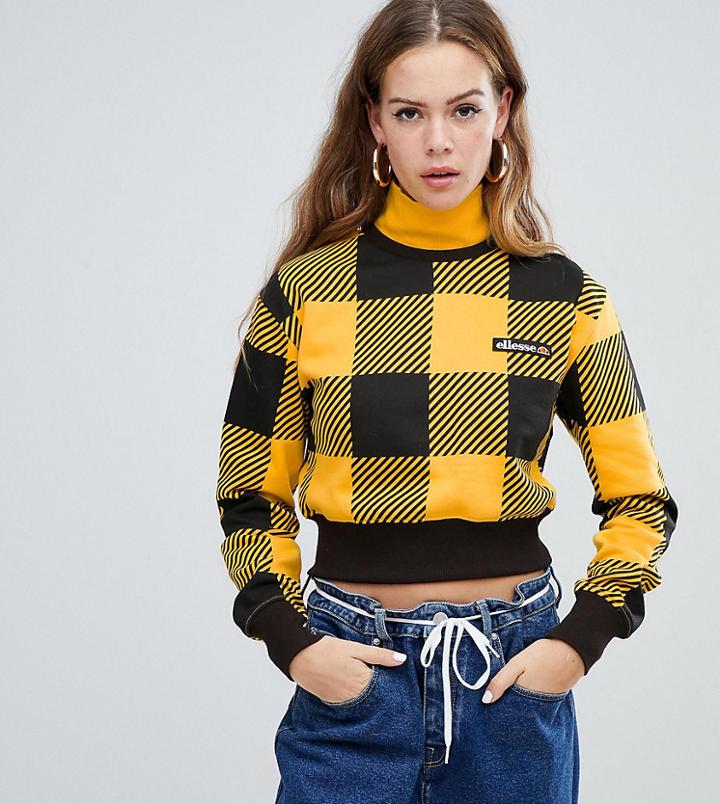Ellesse Cropped High Neck Sweatshirt With Chest Logo In Large Scale Check - Yellow