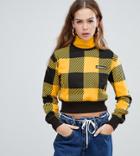 Ellesse Cropped High Neck Sweatshirt With Chest Logo In Large Scale Check - Yellow