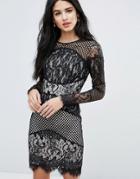 Forever Unique Block Lace Mini Bodycon Dress - Black