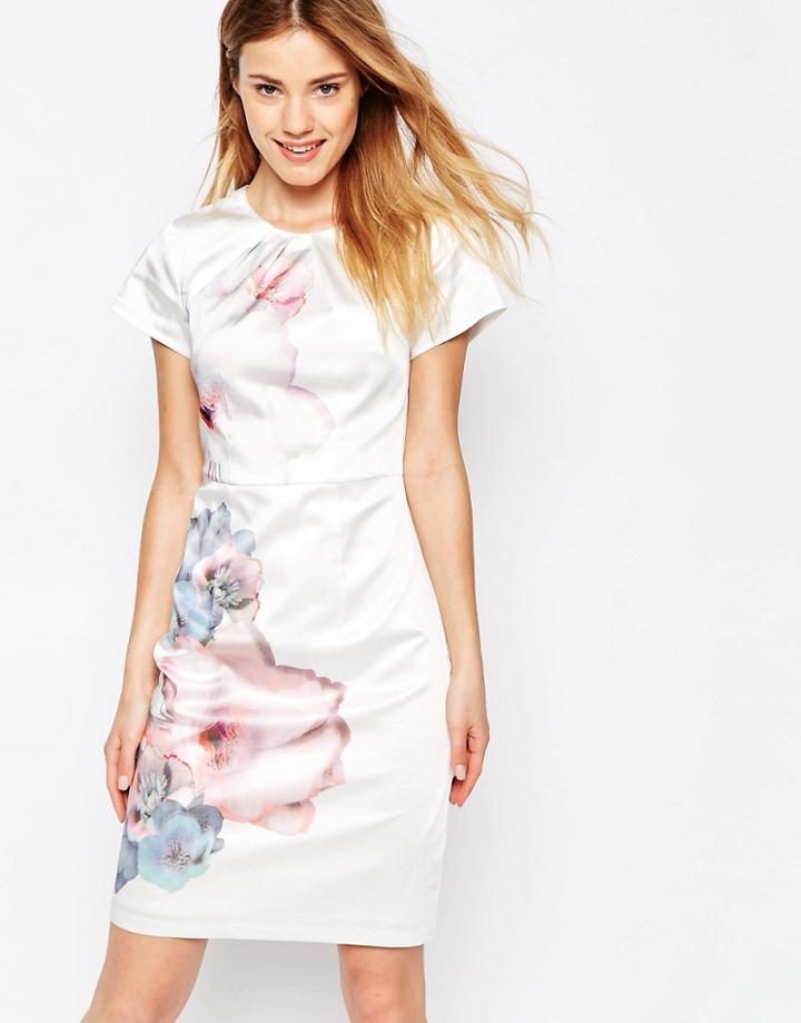 Uttam Boutique Cherry Blossom Placement Print Dress - Cream