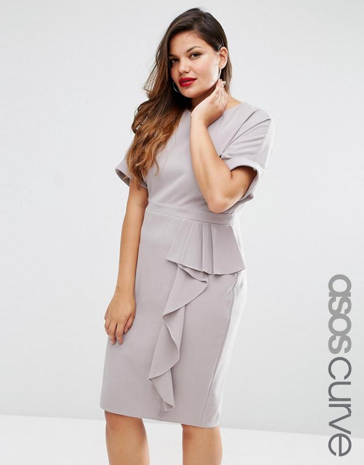 Asos Curve Pencil Wiggle Dress With Waterfall Front - Gray