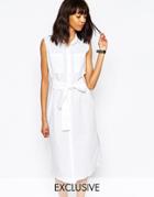 Monki Exclusive Tie Front Shirt Dress - White