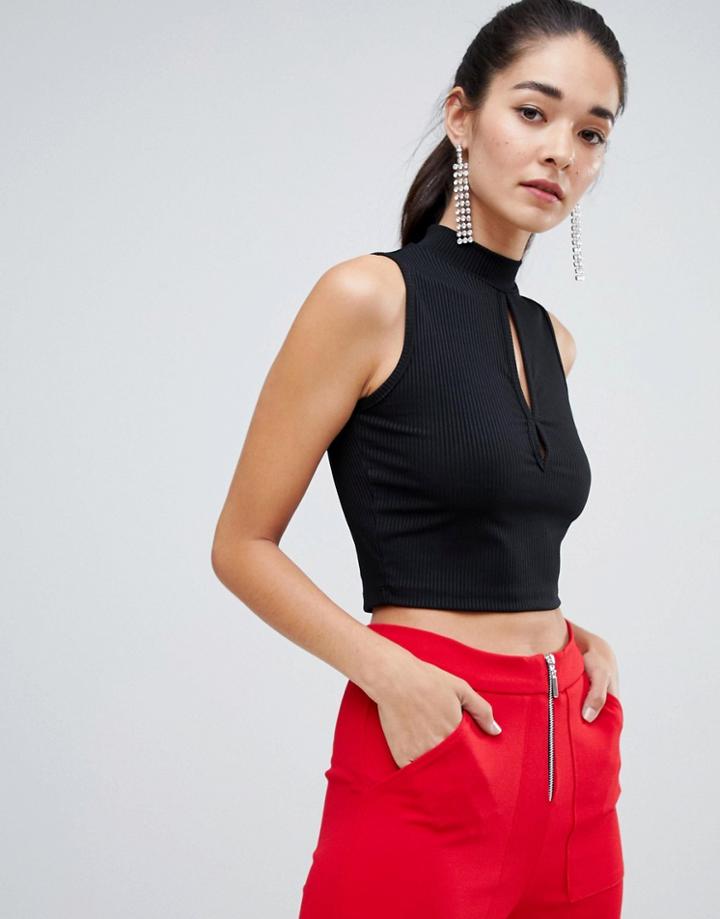 Asos Design High Neck Sleeveless Crop Top With Keyhole Detail - Black