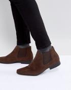 New Look Faux Suede Chelsea Boots In Dark Brown - Brown